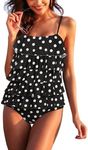 MAXMODA Ruffle Swimsuit Women One Piece Bathing Suits Tummy Control Flounce Swimwear Vintage Swimsuits Monokinis, C-white Polka Dot, Small