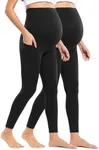 POSHDIVAH 2 Pack Women's Maternity Workout Leggings with Pockets Over The Belly Pregnancy Compression Yoga Pants Black Small