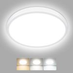 hepside Bathroom Light,3000K/4000K/6500K 3 Color Temperature, Waterproof IP54,Round,Flat,Small,LED Flush Ceiling Light for Bathroom, Kitchen,Bedroom,Hallway,Porch and More