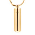 Cremation Jewelry for Ashes Pendant Urn Necklace Cylinder with Glass Vial Keepsake Ashes Memorial Jewelry (Gold)