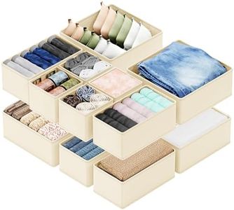 SpaceAid Drawer Organizer for Clothes, 12 Pack Dresser Drawer Organizer Bins, Closet Organizers and Storage Dividers for Clothing, Underwears, Socks (Beige)