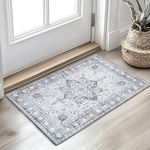 2x3 Machine Washable Throw Rugs Non Slip Bath Mat for Floor Non-Shedding Entryway Rug Anti-Slip Rubber Backed Area Rug for Kitchen Bathroom Entrance(Grey,2x3ft)