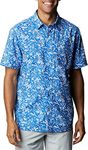 Columbia Men’s Super Slack Tide Camp Shirt, Short Sleeve, Moisture WIcking, Vivid Blue Kona Print, X-Large