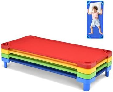 Giantex Stackable Daycare Cots for Sleeping, 51" L x 22.5" W Portable Nap Cots for Kids and Toddlers w/Easy Lift Corners, Space-Saving Toddler Bed for Preschool Classroom Pet Daycare, Pack of 4, Multi