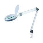 Lumeno 8515GR dimmable LED Magnifying lamp, Large 152 mm Real Glass Lens, 940 Lumen, 5 diopters, Workstation lamp, DIY lamp, Reading aid, Color: White