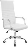 VICTONE Leather Office Desk Chair, High Back Ribbed Executive Conference Room Chairs with Arms Task Chair Adjustable Swivel Chair for Home Office (White)