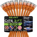 GearIT 10 Pack, Cat 6 Ethernet Cable Cat6 Snagless Patch 3 Feet - Computer LAN Network Cord, Orange - Compatible with 10 Port Switch POE 10port Gigabit