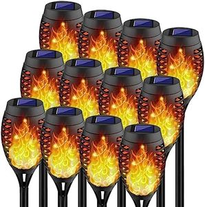 Kurifier 12Pack Solar Tiki Torches with Flickering Flame, Solar Lights Outdoor Decorative, Landscape Romantic Festive Waterproof Mini Torch Light for Garden Yard Patio Pathway-Dusk to Dawn Auto On/Off