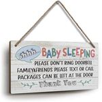 YZEXEZY Baby Sleeping Sign for Front Door 6"x12"Please Do Not Ring Doorbell Sign-Do Not Knock or Ring Doorbell Wooden Hanging Sign-Do Not Disturb Sign