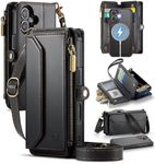 Strapurs for iPhone 17 Detachable Wallet Case Compatible with Magsafe for Women, RFID Blocking 9-Card Holder Zipper Wrist Strap Lanyard PU Leather Magnetic Phone Case for iPhone 17 6.3", Black