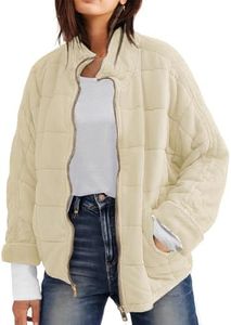 Wefebi Womens Dolman Quilted Lightweight Jackets Full-zip Stand Collar Loose Warm Winter Outwears with Pockets(Beige-XL)
