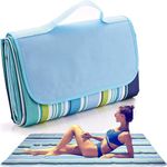 SKYLUME® Beach Blanket Outdoor Picnic Blanket Mat 80"x60" Extra Large Waterproof Sand Proof Camping Lightweight Folding Portable Travel Blanket for Family Park Beach Grass (Blue Line)
