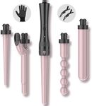 Hair Curling Wand Iron Tongs, 5 in 1 Hair Curler for Long Hair 10mm-32mm with 2 Crocodile Clips 1 Anti-Scald Silicone Gloves, PTC Ceramic LCD 180°C & 210°C