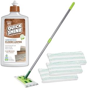 Quick Shine Hardwood Floor Polish Mop Kit, Includes (1) Hardwood Floor Mop, (3) Microfiber Pads and (1) 16 oz Hardwood Floor Luster w/Carnauba | Safer Choice Certified pH Neutral Ready to Use Formula