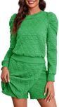 Fisoew Women's 2 Piece Lounge Wear Set Long Sleeve Argyle Sweatshirts and Wrap Skorts Casual Sets Green