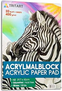 Tritart Papel acrílico A3, 400 g/m2, bloc de pintura para pinturas acrílicas, 20 hojas blancas, papel acrílico