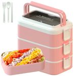 Kenuket Bento Box Lunch Box, Adult Lunch Container with 3L Large Capacity, Microwave Safe 3 Layers Stackable Lunch Box, Leakproof Food Container with Divider and Sauce Box for Kids and Adults, Pink