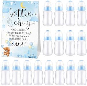 TrelaCo Bottle Chug Baby Shower Game Sign 20 Pcs Baby Bottles Shower Favor Plastic Greenery Flowers Bear Baby Gift Set for Baby Shower Gender Reveal Party (Blue,Cute Bear)