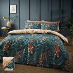 Catherine Lansfield Tropic Tiger Leaf Reversible King Duvet Cover Set with Pillowcases Green