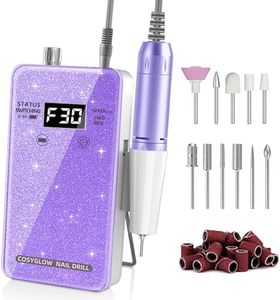 Professional Electric Nail Drill File: Glitter Portable Cordless E-File Nail Drill Kit with 11 Nail Drill Bits,30000 RPM Rechargeable Nail Drill Machine E File for Acrylic Nails Gel Polishing(Purple)
