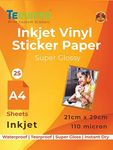 TeQuiero Photo Inkjet Vinyl Sticker Paper Glossy Waterproof Sheets Pearl Self Adhesive A4 Size Vinyl Photo Paper (Inkjet) - 25 Sheets