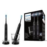 Philips Sonicare DiamondClean 9000 Electric Toothbrush, Sonic Toothbrush with App, Pressure Sensor, 4 Brushing Modes, 3 Intensity Levels, Charging Glass, Black, Dual Pack, Model HX9914/54