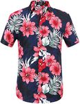 SSLR Men's Button Down Causal Short Sleeve Aloha Hawaiian Shirts (Large, Navy(285))