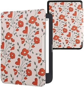 kwmobile Custodia eReader Compatibile con Tolino Shine 3 Cover - eBook Reader Flip Case - rosso/verde/beige - Papaveri