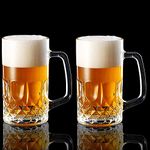 Momugs 20 Ounces Beer Stein Mugs, German Clear Large Tall Beer Glasses for Men, Set of 2