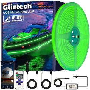 Gliztech COB Boat Lights LED Waterproof, Marine LED Light Strip for Pontoon Boat with Remote and App, Exterior and Interior Boat Lighting for Jon Boat, Bass Boat, Cabin, Deck, RV (Green, 20ft)