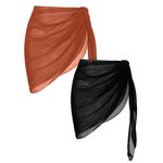 Ekouaer 2 Pieces Women Beach Sarongs Sheer Cover Ups Chiffon Bikini Wrap Skirt for Swimwear Black-Brown