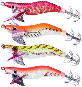 Set of 4 Squid Jigs with Glow Tail - 2.0 Egi Spinner Lure Kit for Efficient Calamari Fishing - Durable Artificial Tackle Lures