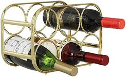 Buruis 6-Bottle Countertop Wine Rack, Modern Freestanding Metal Wine Holder Stand for Cabinet, Pantry, and Kitchen, No Assembly Required, Gold