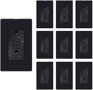 KCMYTONER GFCI Outlet Receptacle with LED Indicator, 20 Amp 125 Volt Wallplate and Screws Included ETL Listed, Black GFI 10 Pack