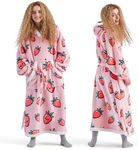 Bedsure Oversized Wearable Blanket Hoodie for Women, Long Printed Hooded Blanket Sweatshirt with Big Pocket as Gifts for Girl, Strawberry, Pink