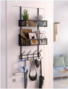 Over The Door Hooks Organizer Storage - Over The Door Hanger for Coat Rack, Storage with 12 Hook & 2 Mesh Baskets, for Bathroom,Bedroom,Kitchen,Office (2Tier Basket with 12 Hooks)