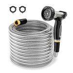 SPECILITE 304 Stainless Steel Garden Hose 50FT X 1/2IN, Water Hose with Heavy Duty Metal Nozzle for Yard, Outdoor, Lawn - Flexible, Never Kink & Tangle, Puncture Resistant