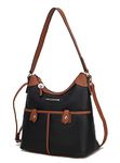 MKF Collection Shoulder Bags for Women, Crossbody Vegan Leather Handbag Purse, Top-Handle Hobo Tote Bag, Color Block Harper Black-brown, Large