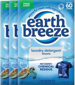 Earth Breeze Laundry Detergent Sheets - 90 Sheets - (3 Pack/30 Each) - 180 Loads - Concentrated Liquidless Laundry Soap - No Plastic Jug - Fresh Scent