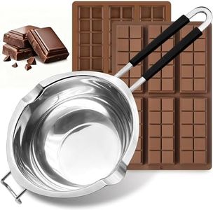 1200ML/1.1QT Double Boiler Pot With 2 Pack of Silicone Chocolate Bar Molds, Stainless Steel Chocolate Melting Pot with Non-Stick Chocolate Molds for Dubai Pistachio, Candy, Snacks