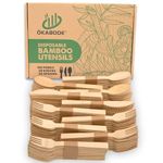 ÖKABODE Disposable Bamboo Utensils, 200 pcs per box | 100% Bamboo Cutlery NOT Wooden Cutlery | Eco-Friendly Compostable Cutlery | 100% Biodegradable Utensils | 100 Bamboo Forks, 50 Knives, 50 Spoons