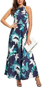 STYLEWORD Women's 2025 Summer Hawaiian Beach Maxi Dresses Tropical Off Shoulder Halter Neck Long Dress Spring Trendy Outfits(Floral 01,S)