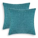 CaliTime Throw Pillow Cases Pack of 2 Cotton Thread Stitching Edges Solid Dyed Soft Chenille Cushion Covers for Couch Sofa Home Farmhouse Decoration 16 X 16 Inches Teal