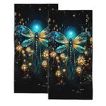 2 Pack Hand Towels for Bathroom,Glowing Dragonfly Decorative Kitchen Towels Highly Absorbent Soft Towels for Bathroom Beach Spa Gym Face Towel 14x28 Inch