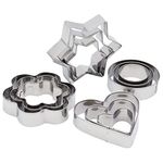 12 Piece Stainless Steel Cookie Cutter, Metal Cake Vegetable Fruit Biscuit Cutters Molds Set, Hearts Flowers Stars Round Shape, Silver