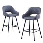 JaHECOME Bar Stools Set of 2 Grey Leatherette Exterior Bar Chairs Breakfast Dining Kitchen High Stools with Armrest, Backrest for Breakfast Bar, Counter Kitchen and Home