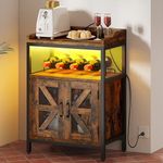 DWVO Wine Bar Cabinet with Led Lights & Outlets, 32.8" Liquor Cabinet with Wine Rack, Small Sideboard and Buffet Cabinet with Visual X Barn Door for Kitchen, Dining & Living Room, Rustic Brown