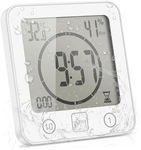 Digital Bathroom Shower Wall Clock Timer, LCD Digital Wall Clock with Suction Waterproof Temperature Humidity Gauge, Touch Screen Timer, Large Countdown Visual Timers Hanging Wall Clock (White)