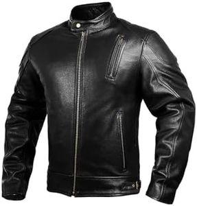 HWK Leather Motorcycle Jacket with Armor for Men, Cafe Racer Genuine Leather Jacket for Weather Resistant Enduro Motocross, Motorbike Riding, Easy Adjust Men's Motorcycle Jacket, Medium