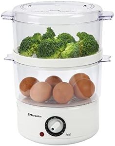 EMtronics 2-Tier Food, Meat & Vegetable Steamer with 60 Minute Timer, 4 litres - White